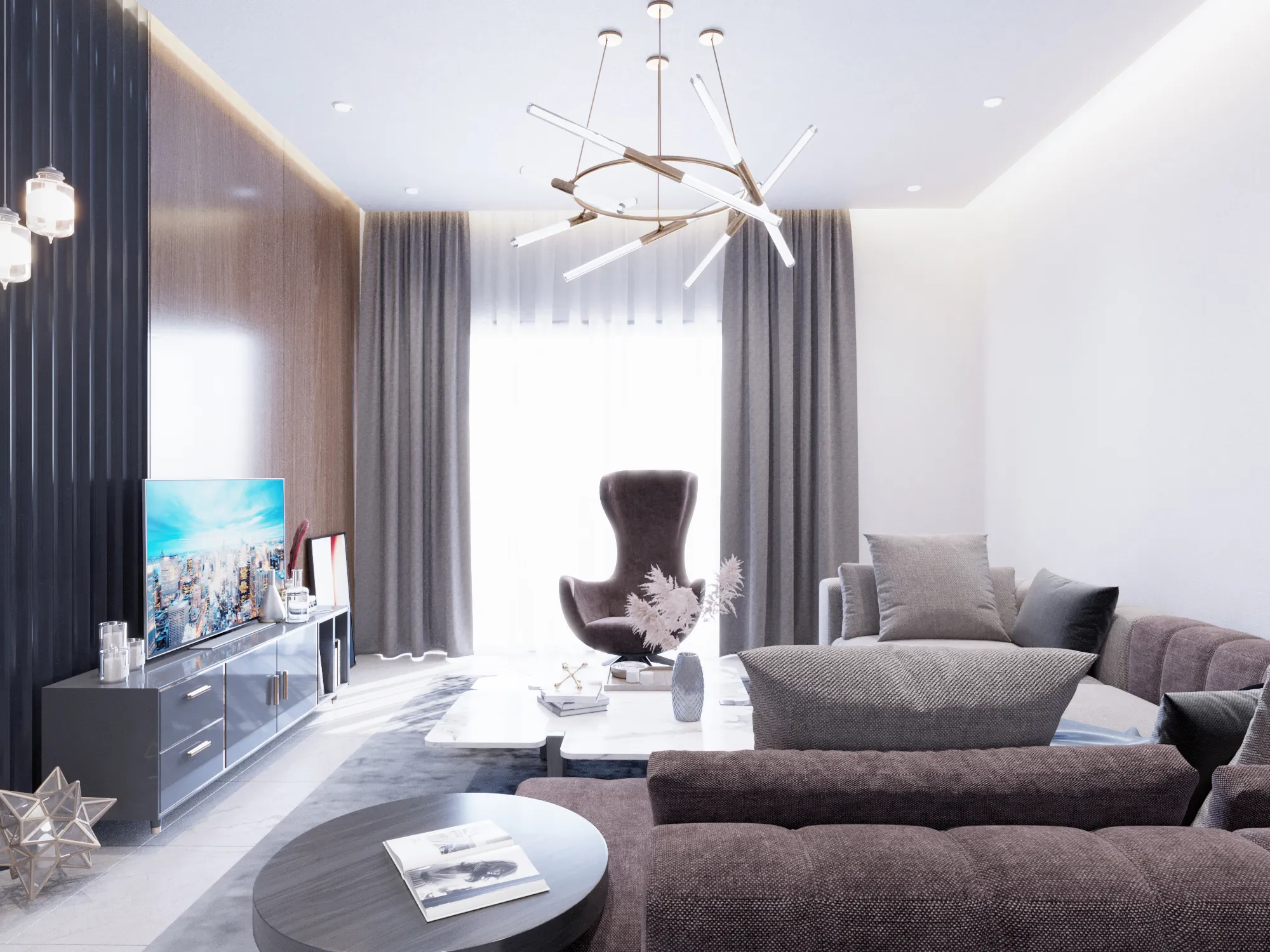 Dimple Residences interior render — living area