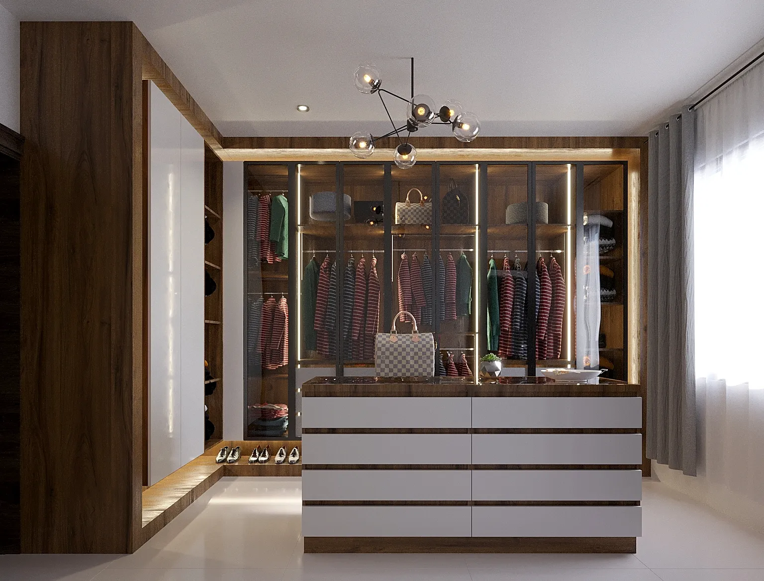 Walk-in wardrobe with storage system